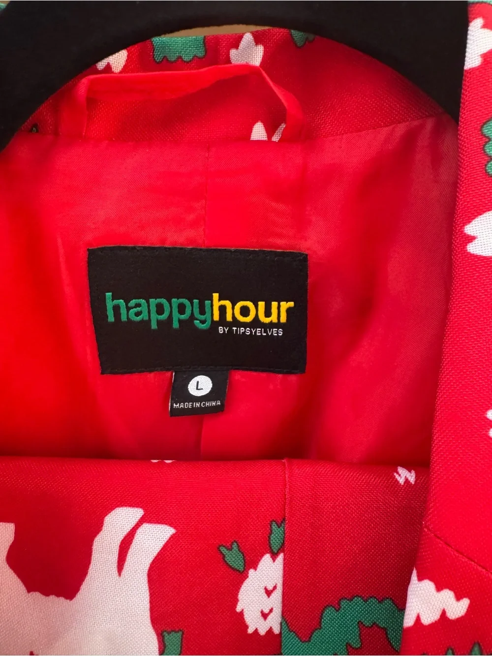 Happy Hour by Tipsy Elves: men 2 piece suit: Red LLama Christmas Ugly size Large